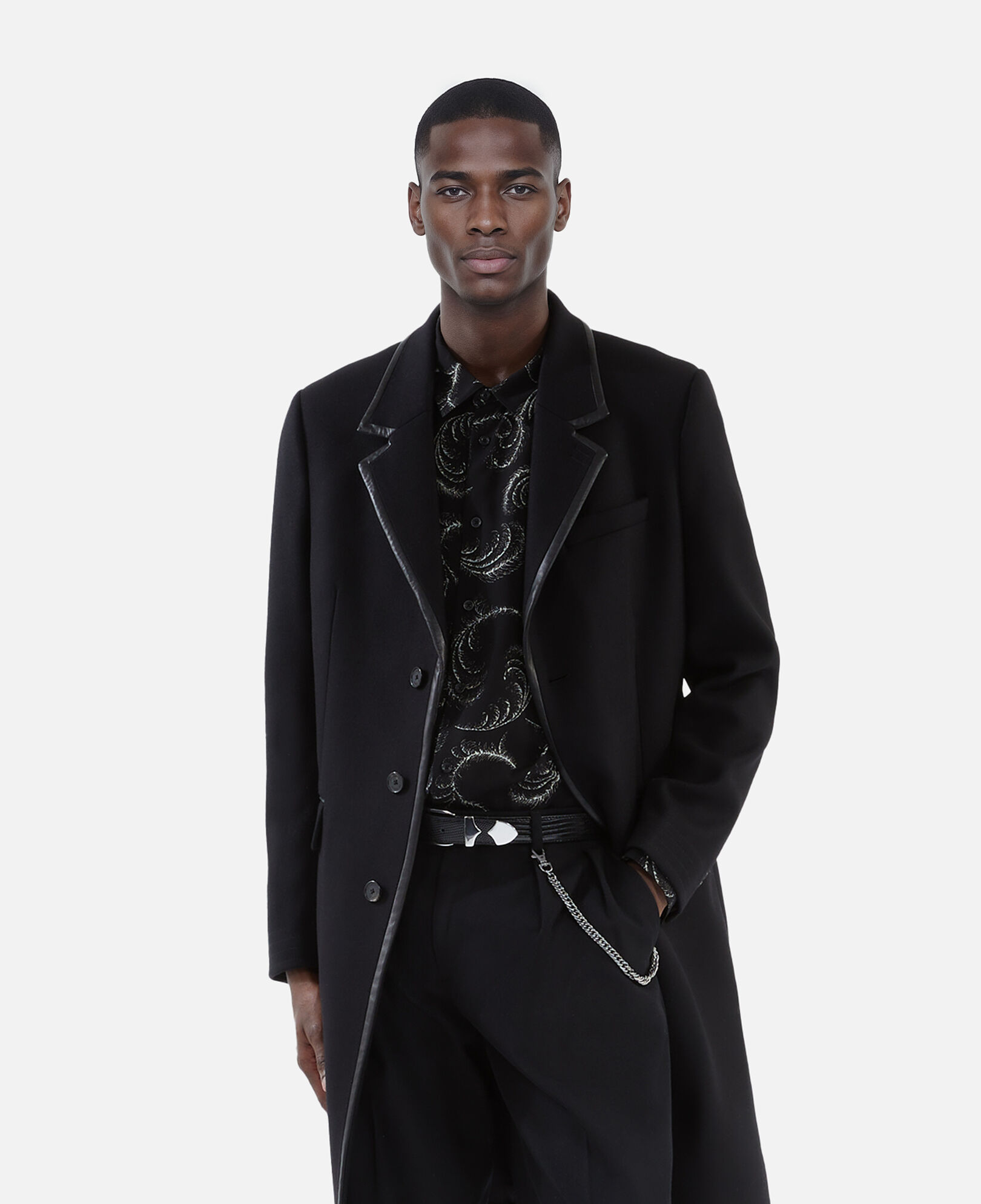 The Kooples HOMME BLACK manteau long en laine mélangée noire