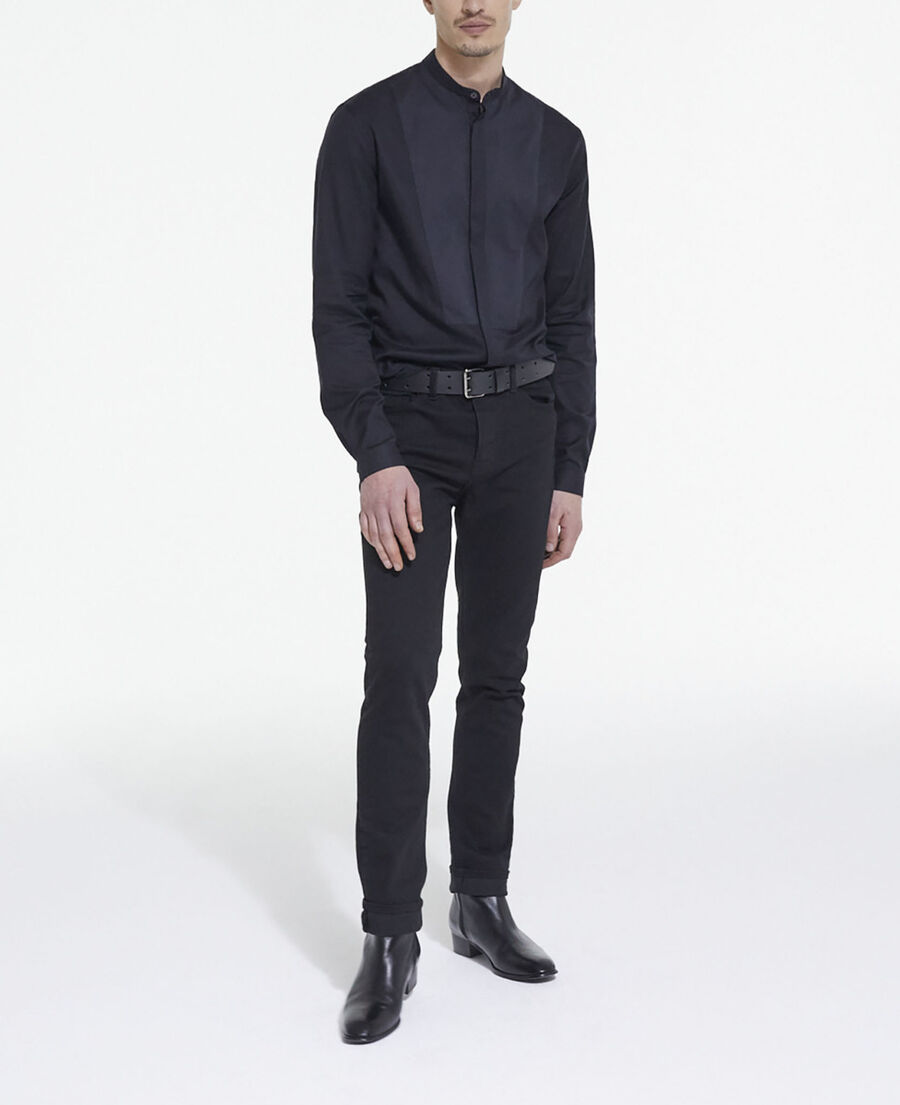 black cotton shirt with officer collar
