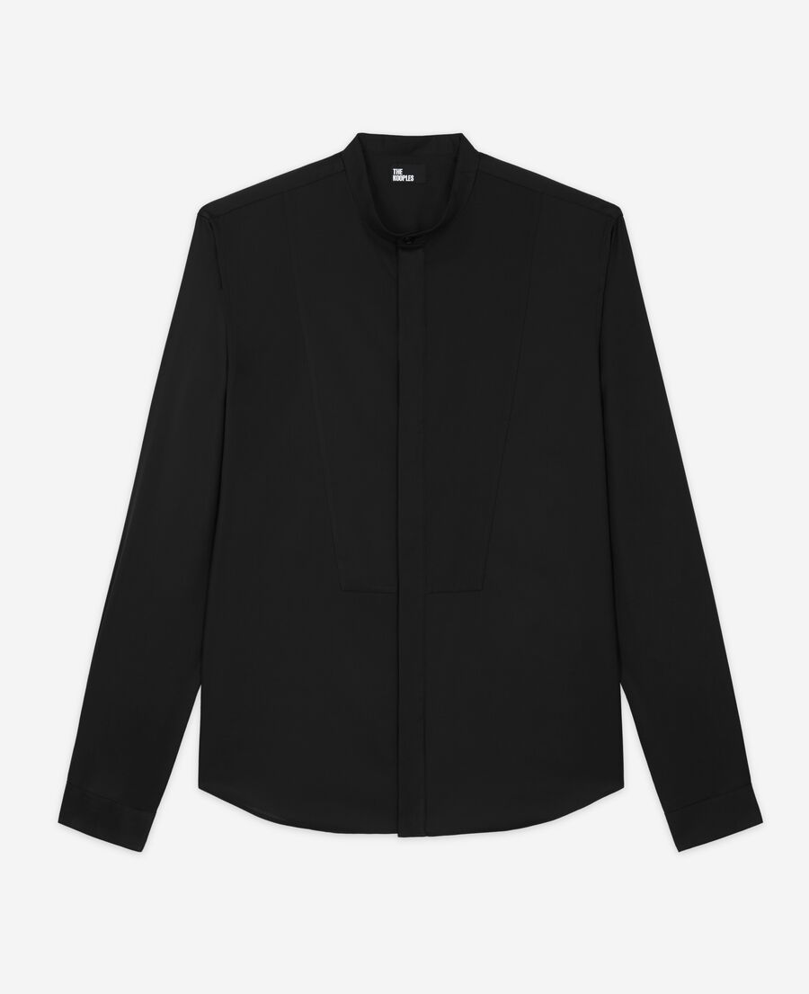 black cotton shirt with officer collar