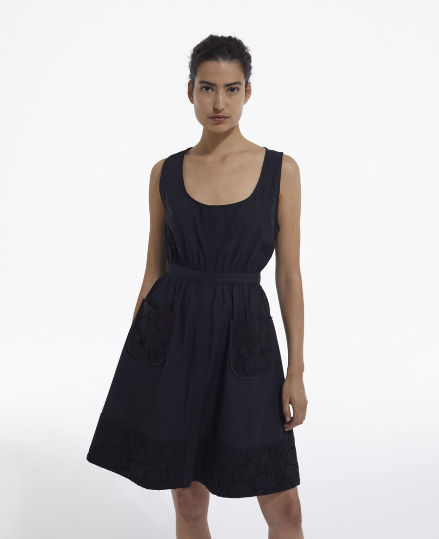 robe courte noire sans manches poches