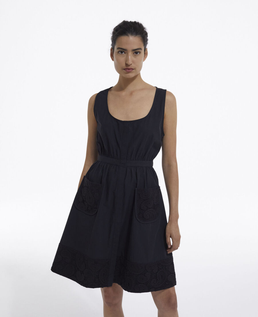 sleeveless short black dress with pockets