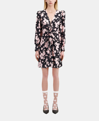 The Kooples WOMEN BLACK / PINK long printed dress with draping