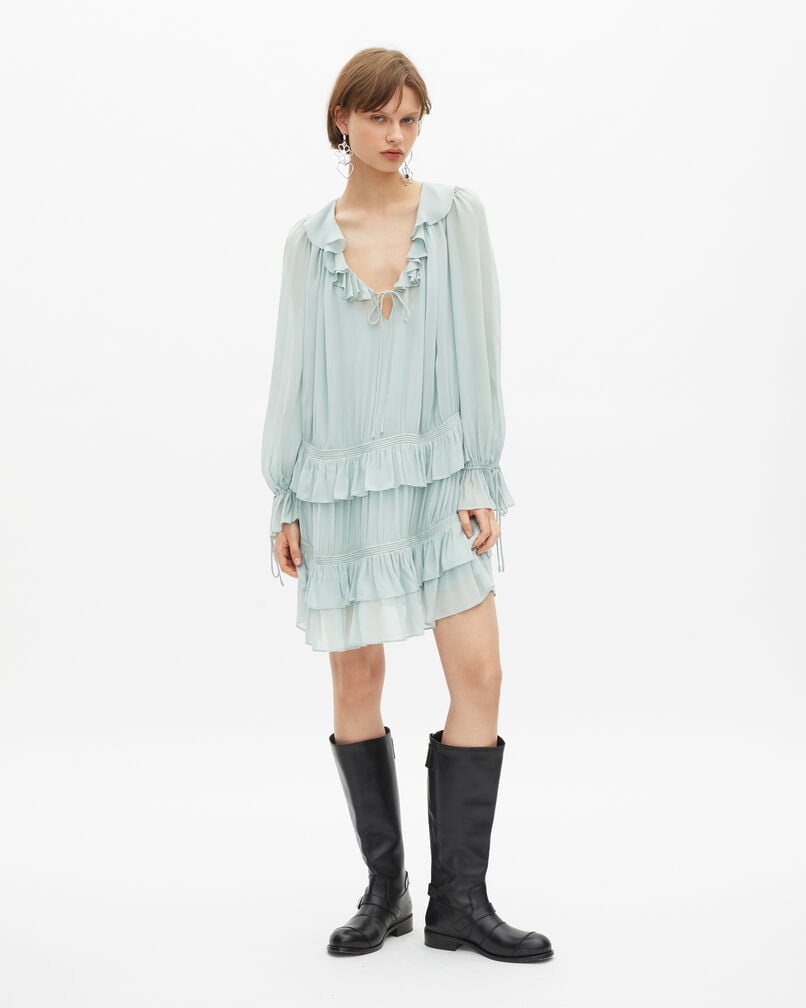 The Kooples FEMME BLUE/GREEN robe courte avec volants bleu
