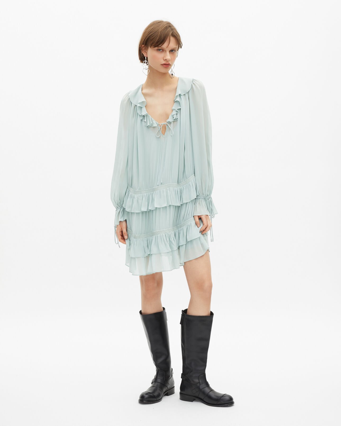 The Kooples WOMEN BLUE/GREEN short dress with blue ruffles