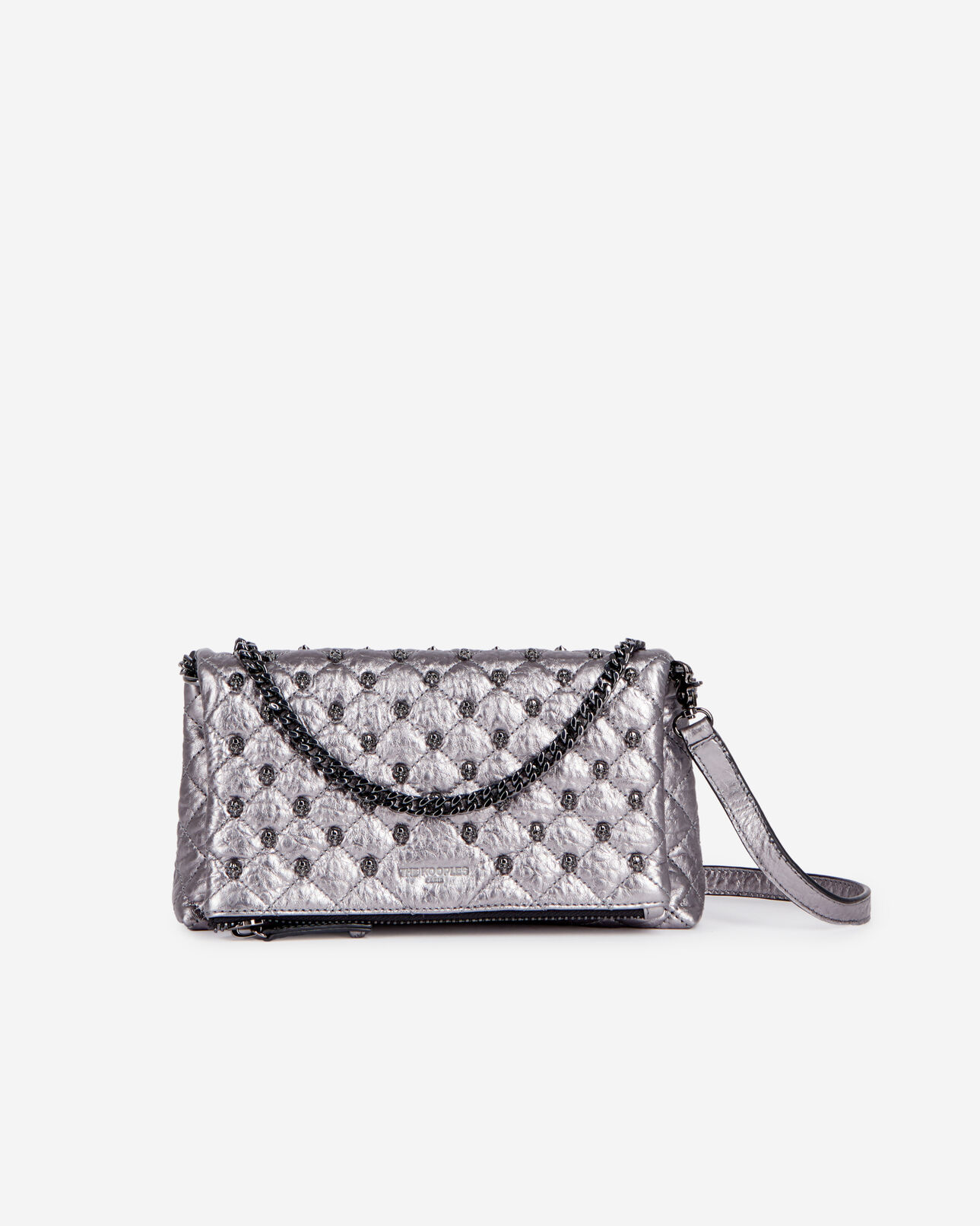 The Kooples WOMEN GUN METAL small gunmetal leather pouch with skulls