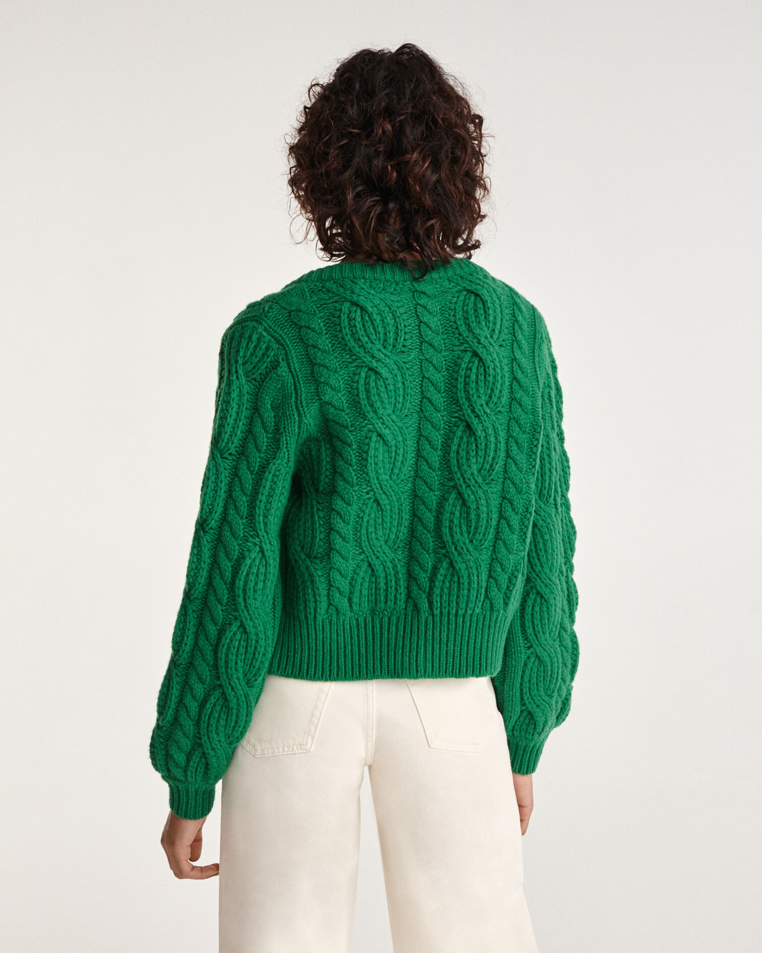 Cable knit green wool cardigan, GREEN, hi-res image number null