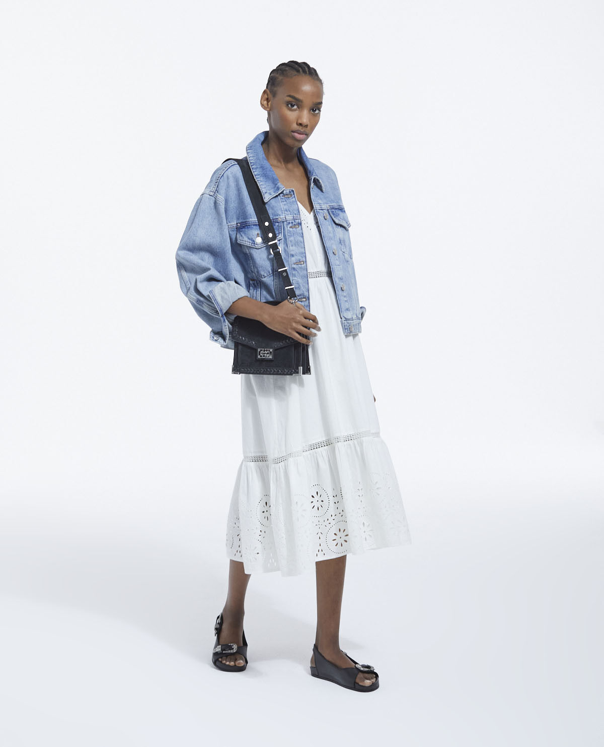 Blue faded jean jacket with chest pockets The Kooples UK