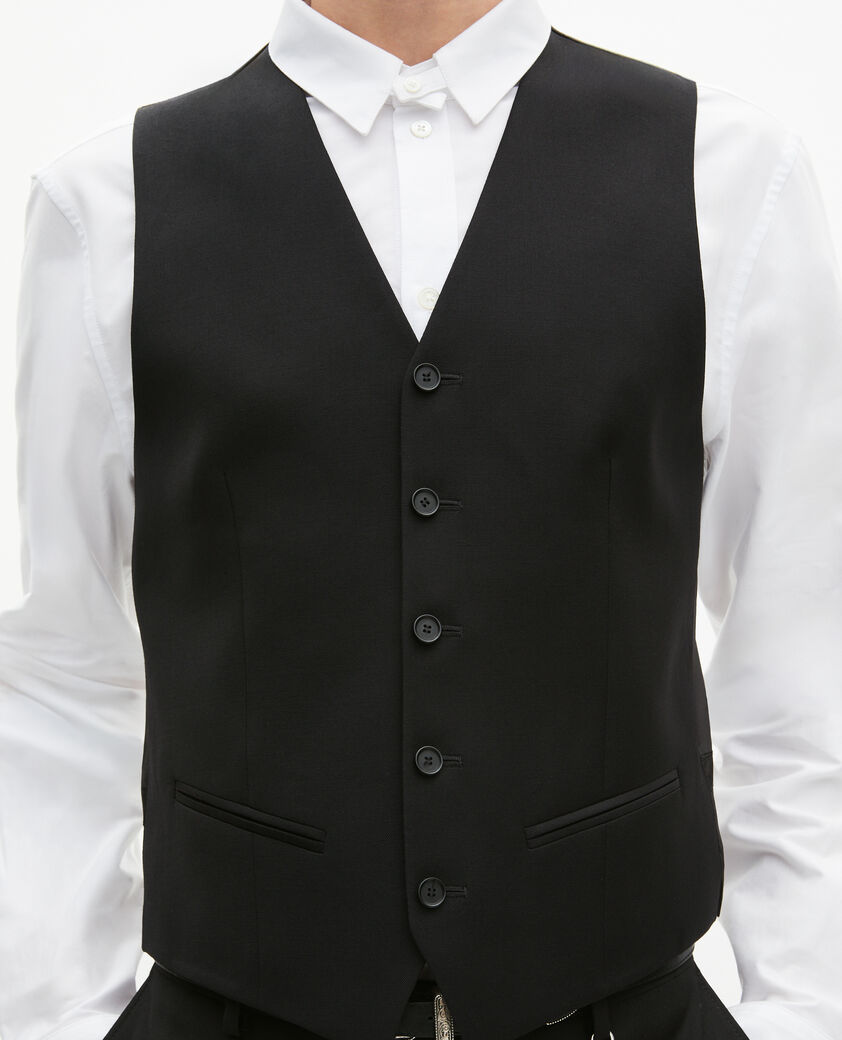 The Kooples HOMME BLACK gilet de costume boutonn&eacute; en laine noir 
