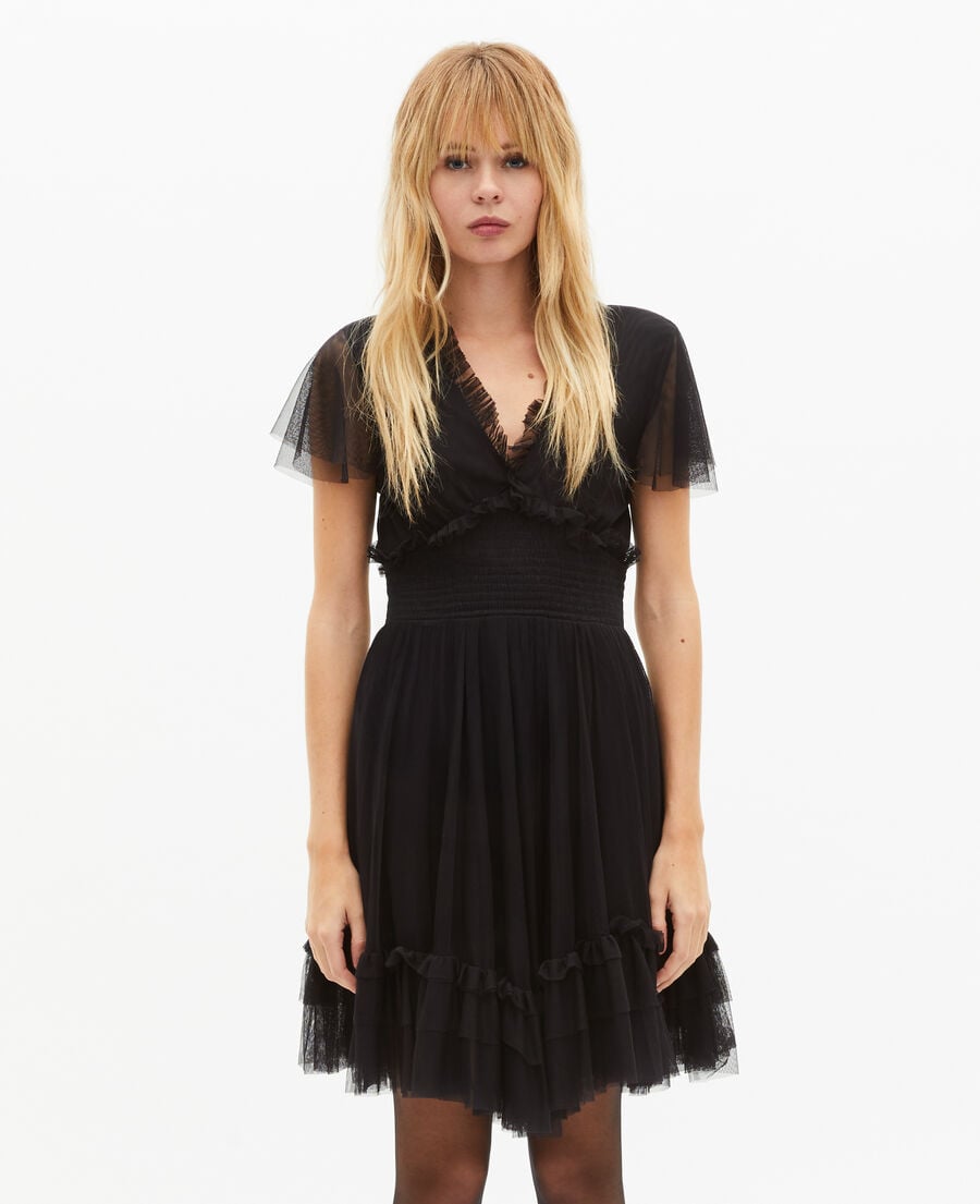 The Kooples DAMEN BLACK schwarzes kurzes t&uuml;llkleid