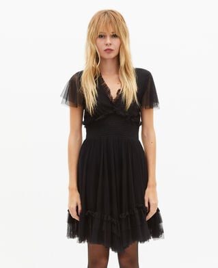 The Kooples DAMEN BLACK schwarzes kurzes t&uuml;llkleid