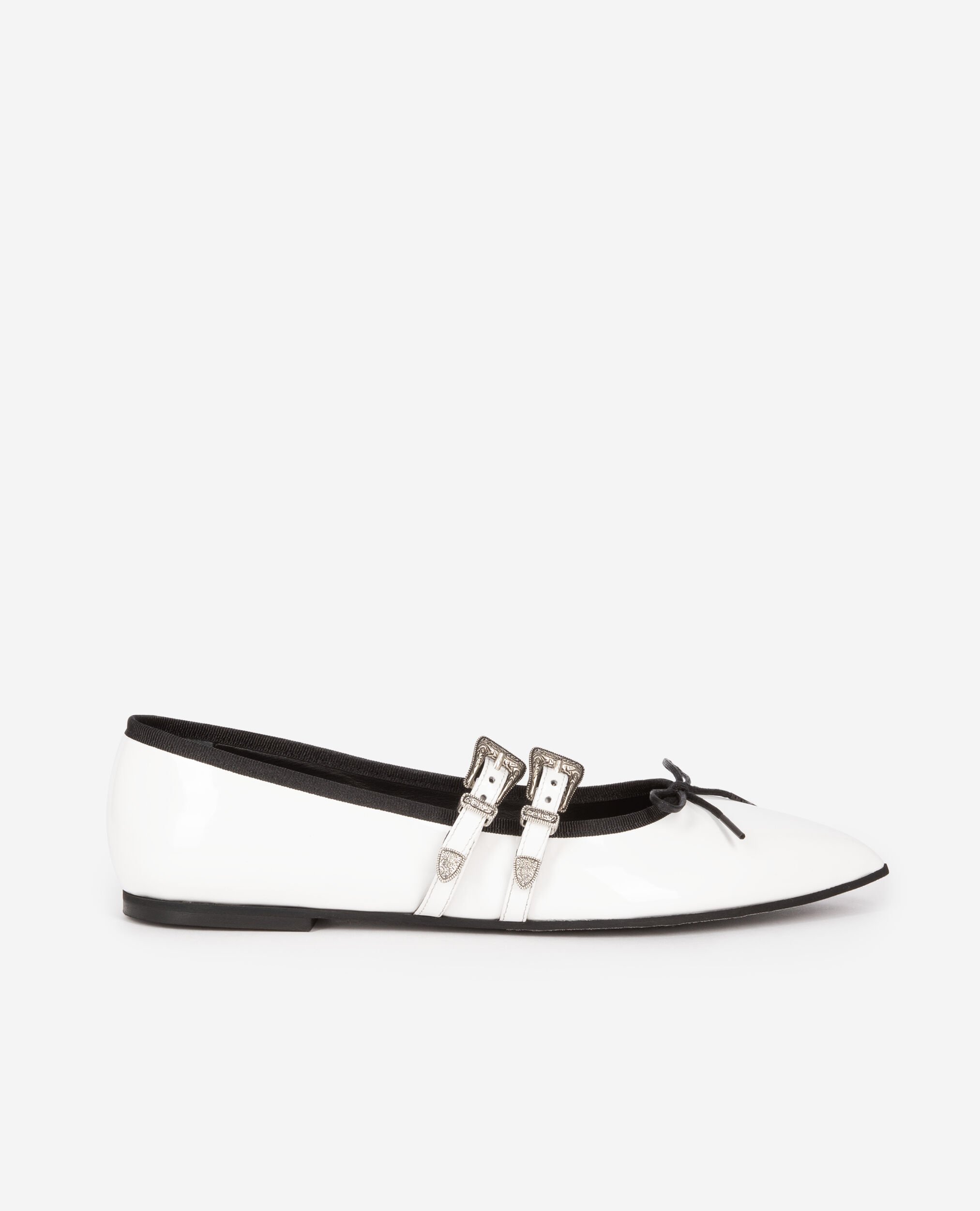 Flache Ballerinas aus weißem Leder, WHITE, hi-res image number null