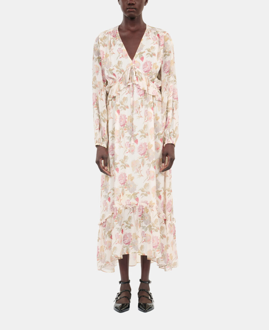 The Kooples F BEIGE / RED long floral printed silk dress