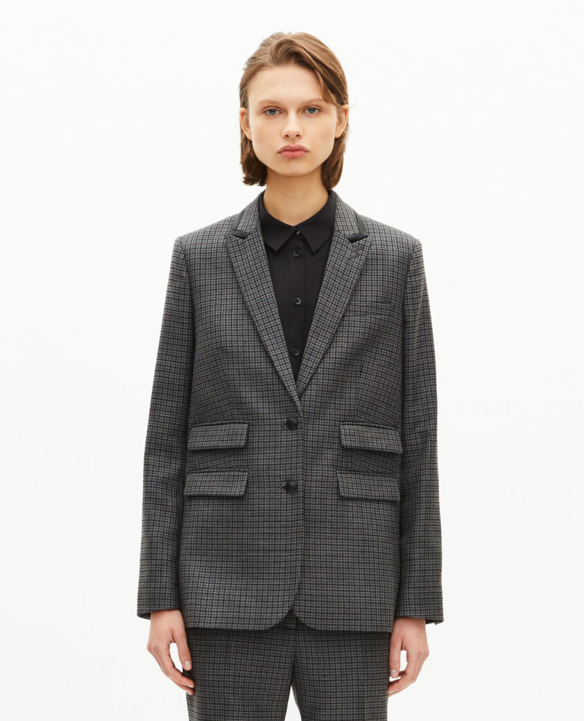 The Kooples WOMEN BLACK tailored jacket in black and grey fleece