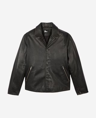The Kooples H BLACK WASHED black leather jacket with tailored collar
