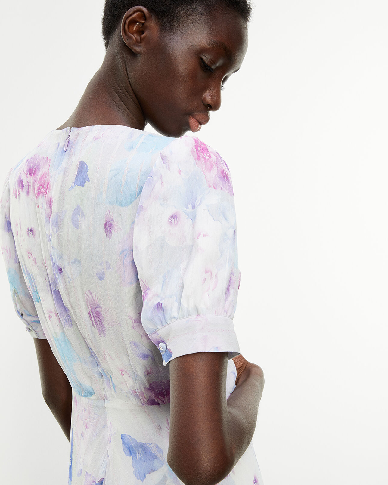 The Kooples FEMME WHITE / LAVENDER robe longue à imprimé