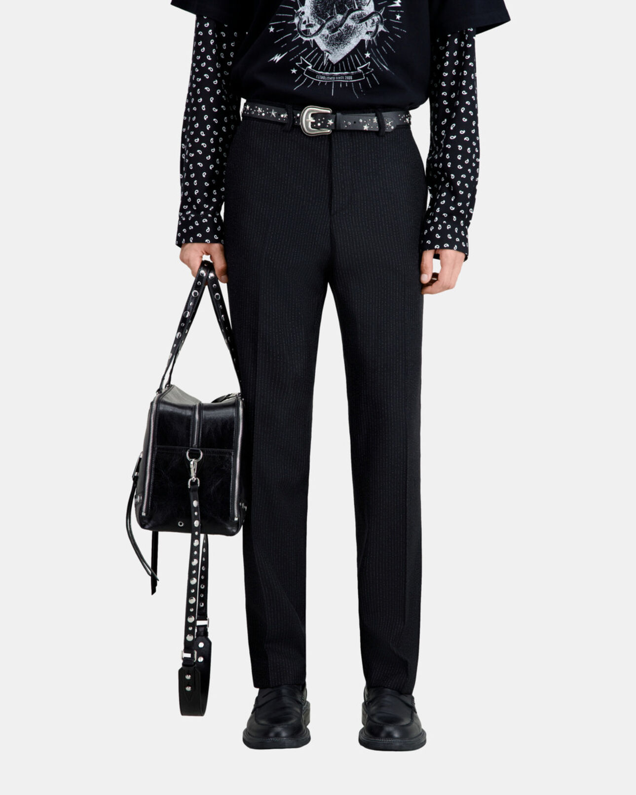 The Kooples HERREN BLACK-ECRU schwarze anzughose mit streifen