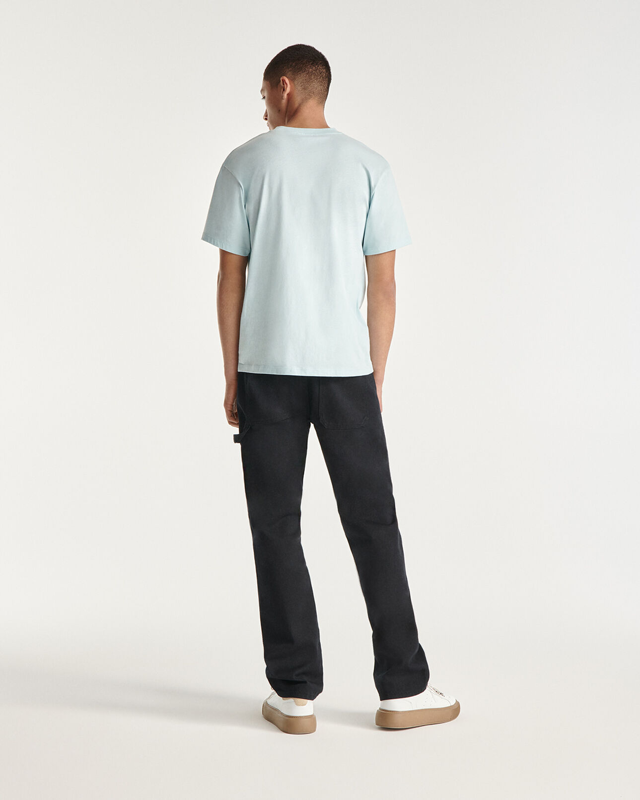 The Kooples MEN SKY BLUE blue cotton t-shirt with breast logo