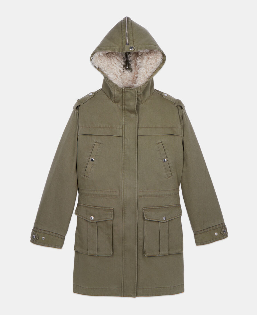 The Kooples WOMEN OLIVE NIGHT khaki hooded parka