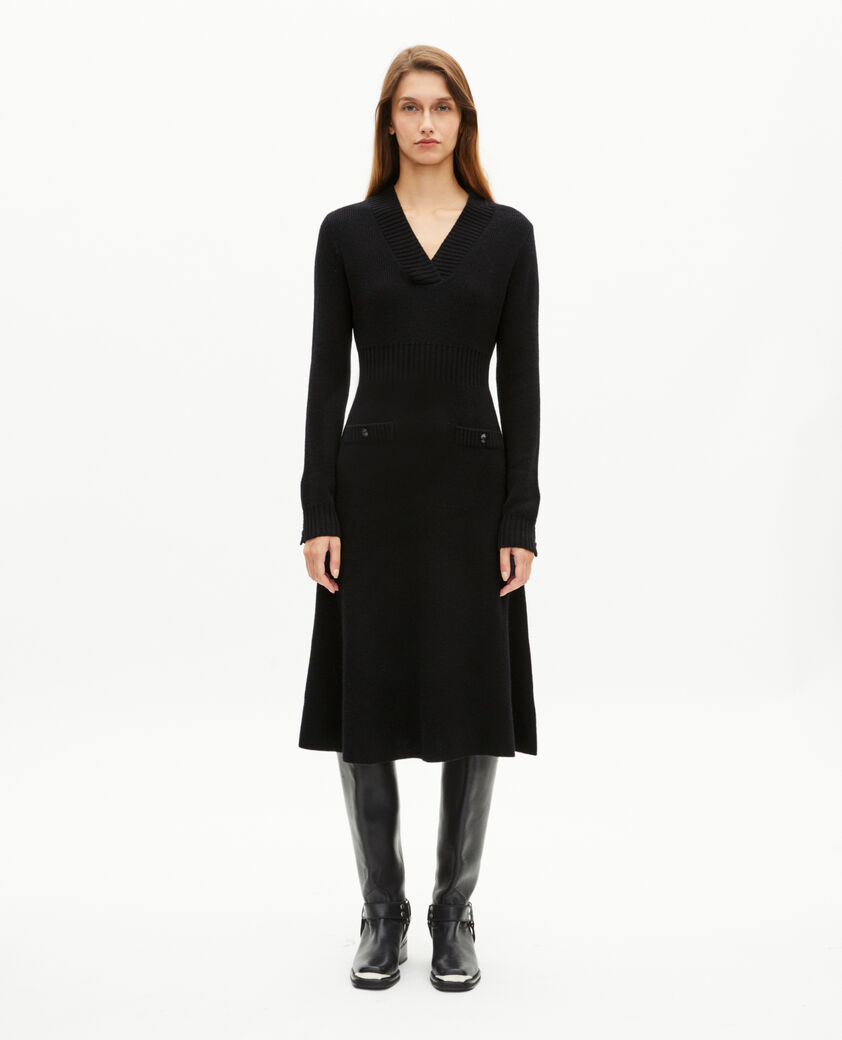The Kooples DAMEN BLACK langes kleid aus schwarzer wolle