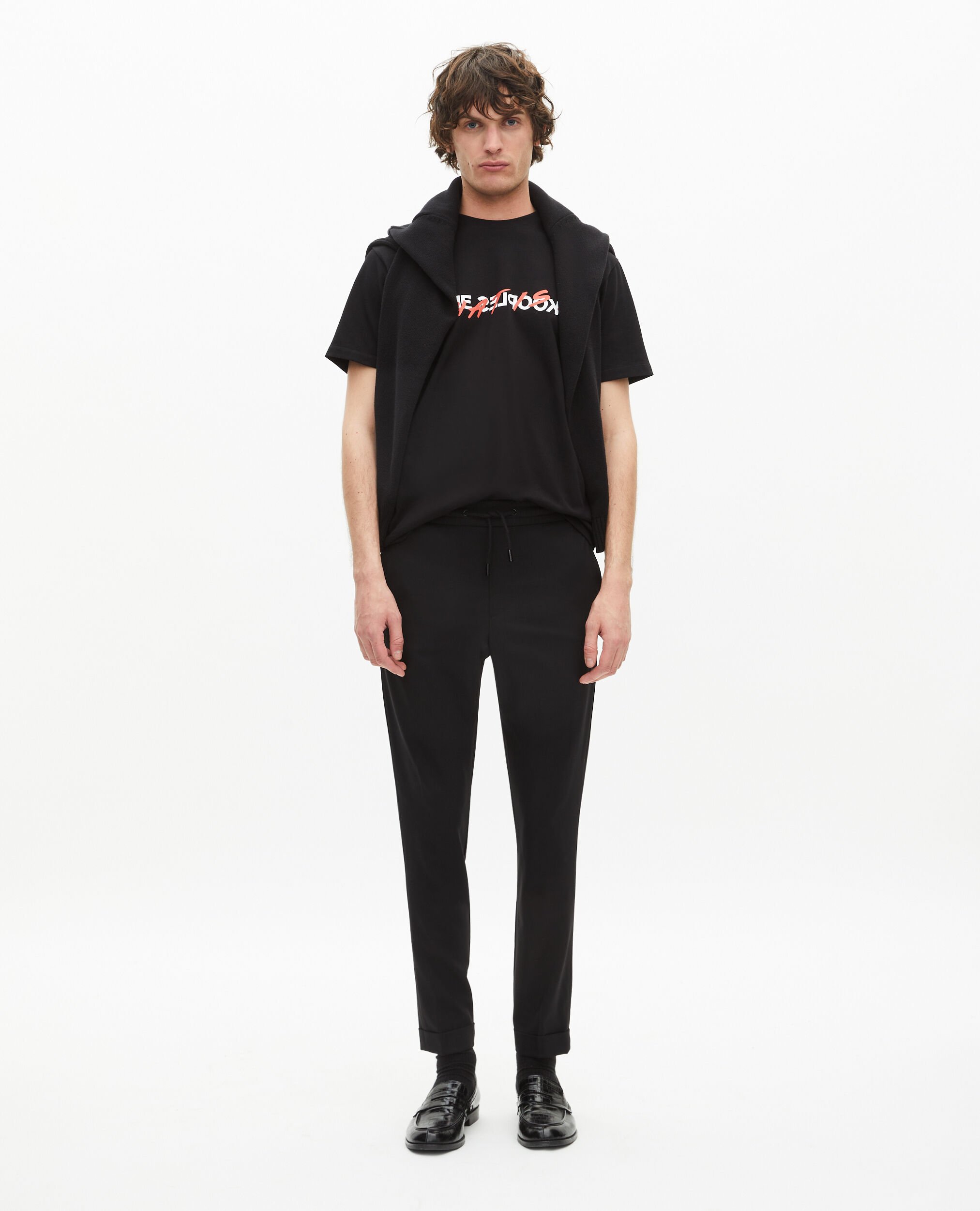 Black straight-cut wool pants , BLACK, hi-res image number null