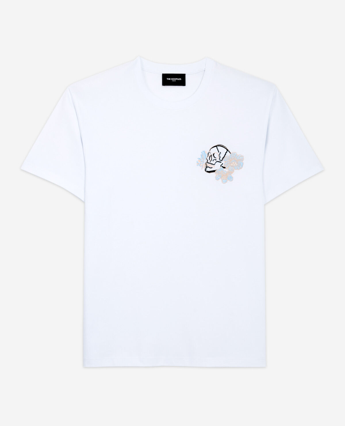 White printed T shirt with skull and flowers The Kooples US