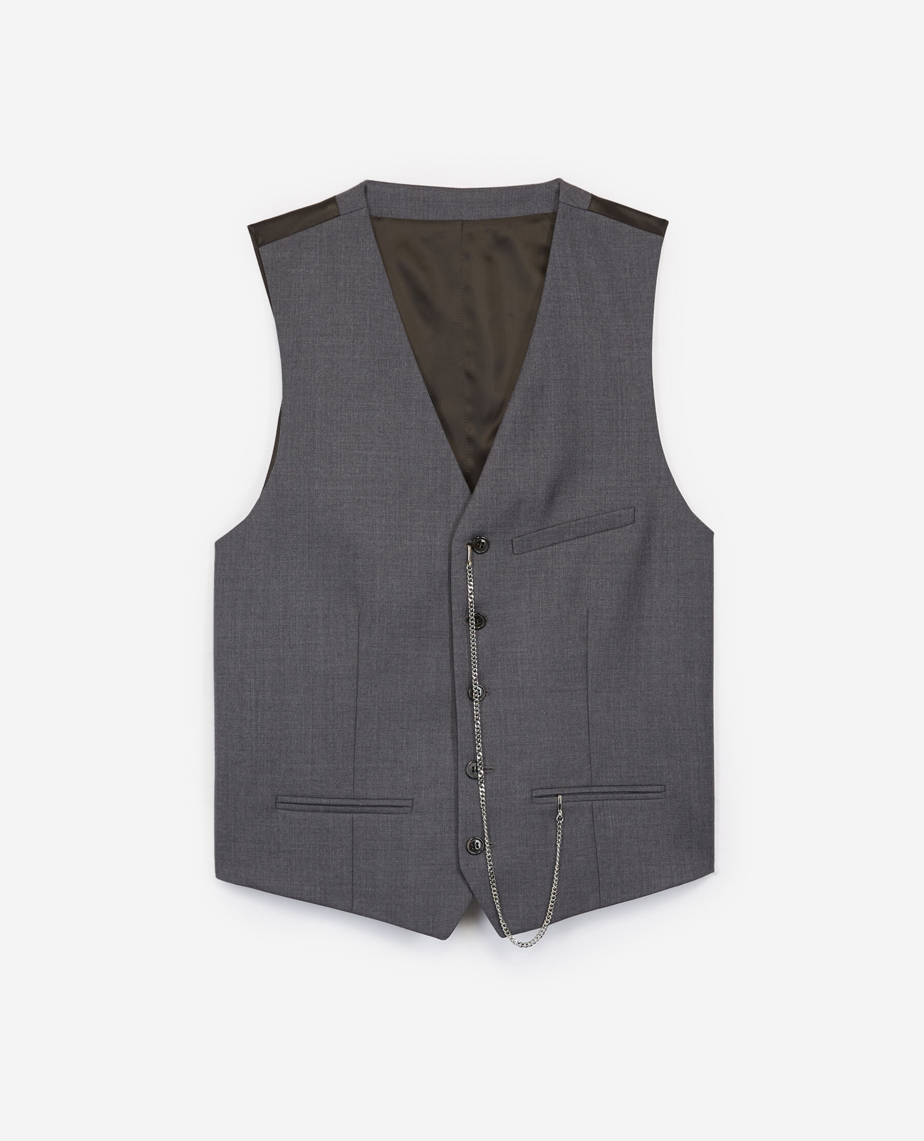 Buttoned light grey waistcoat in wool