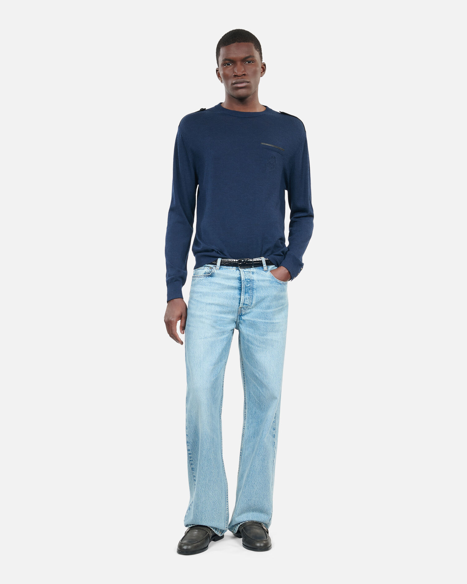 Blue merino wool sweater, DARK BLUE, hi-res image number null