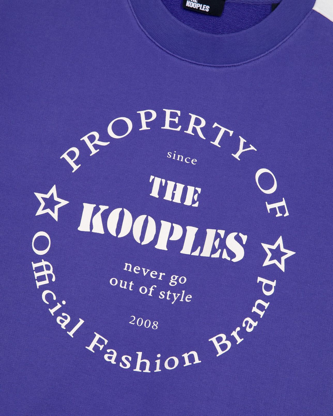 The Kooples DAMEN ELECTRIC BLUE kurzärmeliges sweatshirt mit lila siebdruck