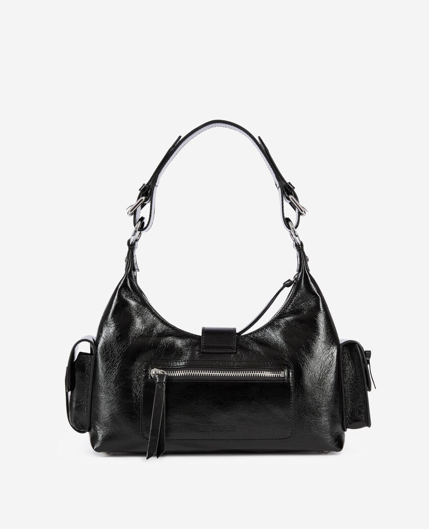 The Kooples F BLACK amelia bag in black cracked leather