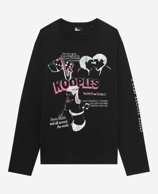 The Kooples MEN BLACK WASHED long-sleeved t-shirt with black screen printing