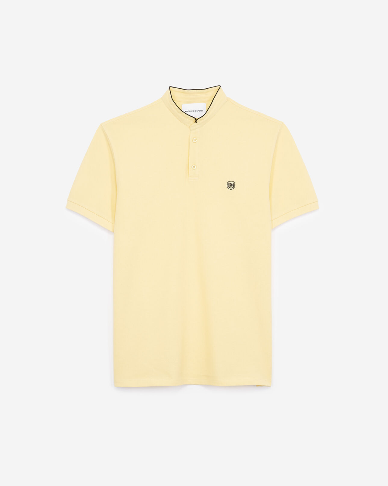 The Kooples H WET SAND MEL / LEAF GREEN fitted beige polo shirt with stand-up collar