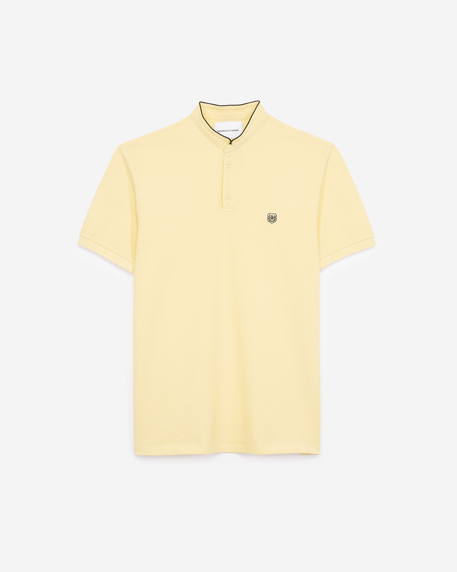 Fitted beige polo shirt with stand-up collar, WET SAND MEL / LEAF GREEN, hi-res image number null