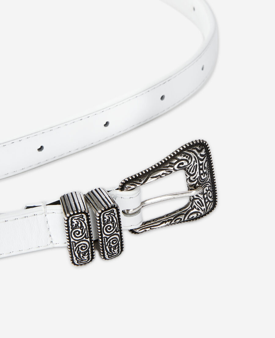 thin white leather belt