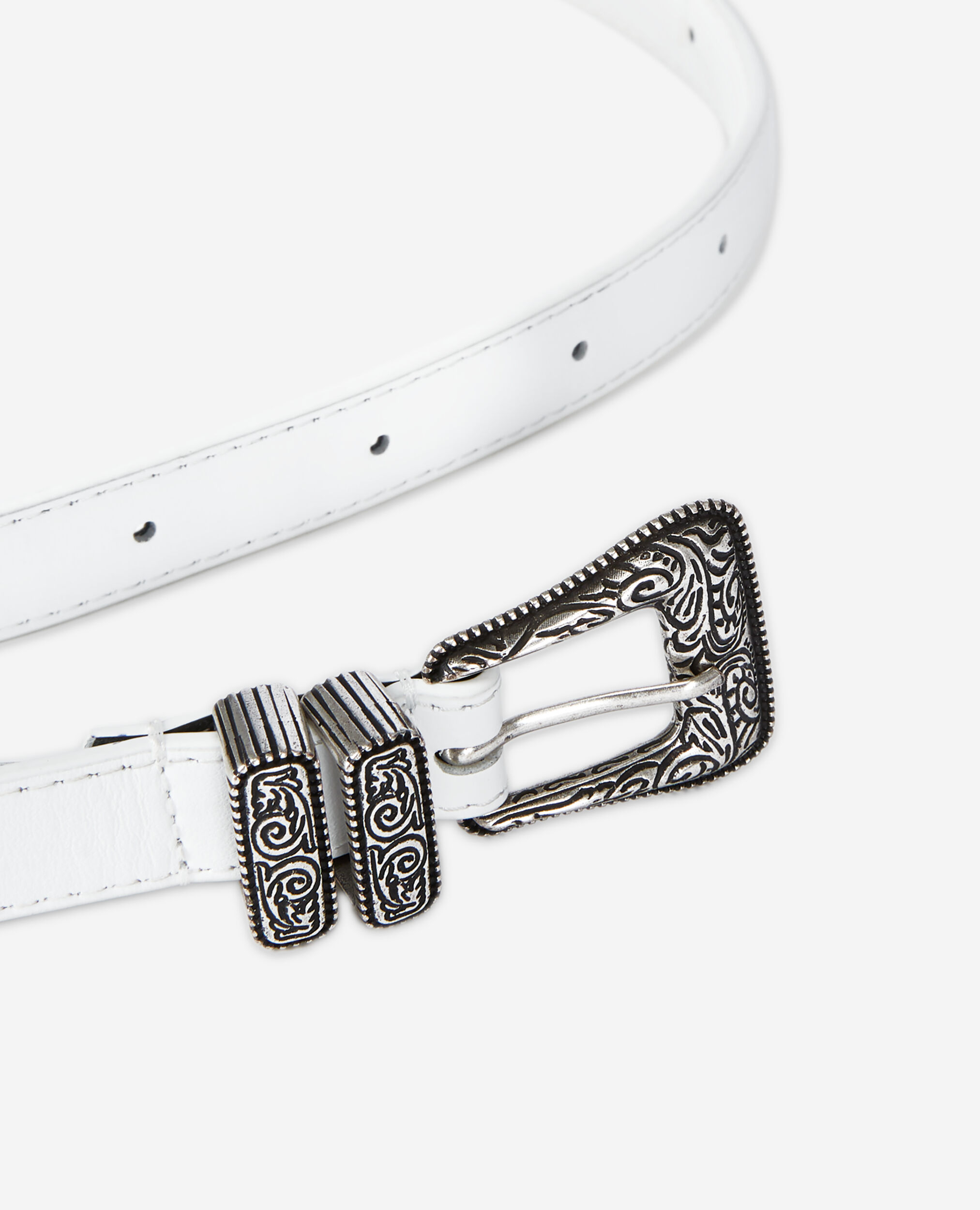 Thin white leather belt, WHITE, hi-res image number null