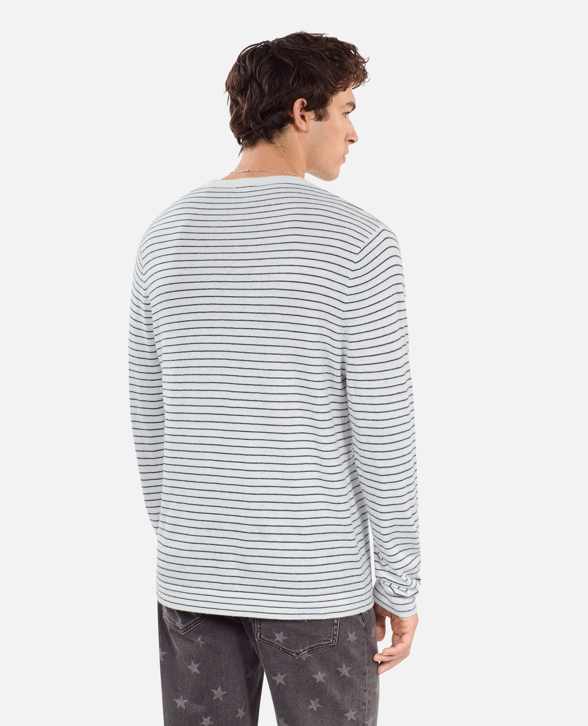 Pull Blason à rayures en laine et cachemire, WHITE / BLUE, hi-res image number null