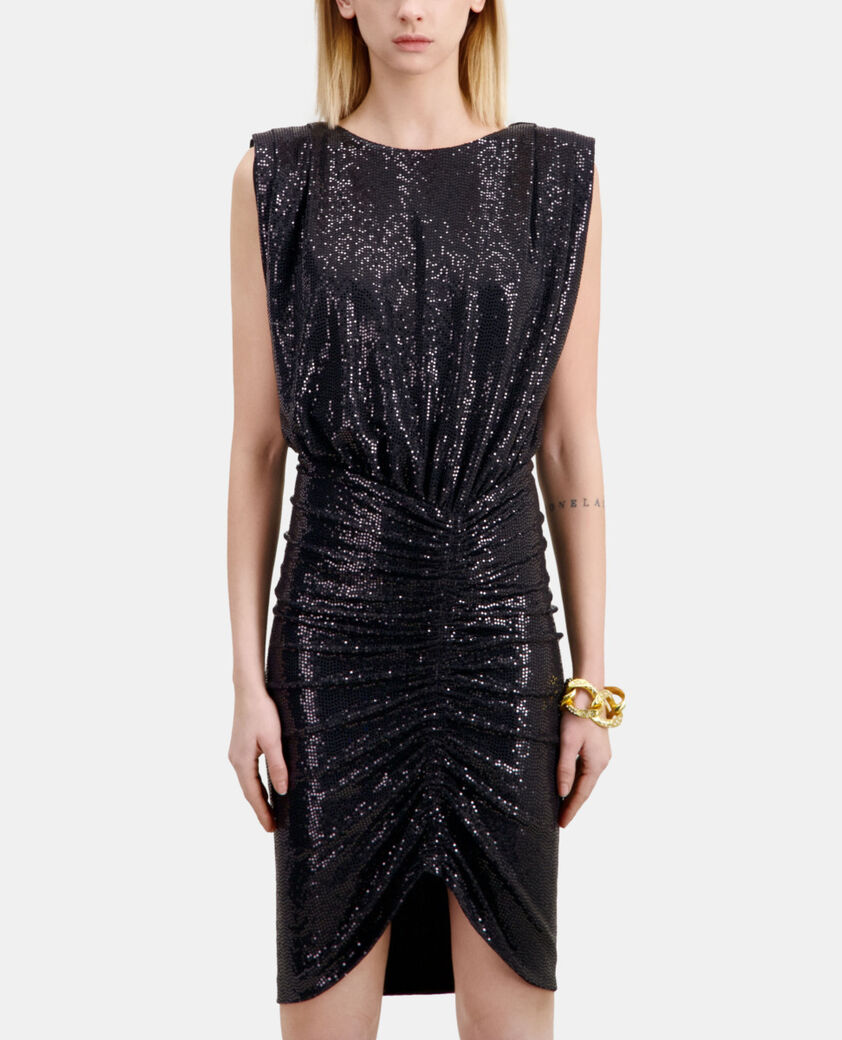 The Kooples FEMME BLACK robe courte à paillettes noire