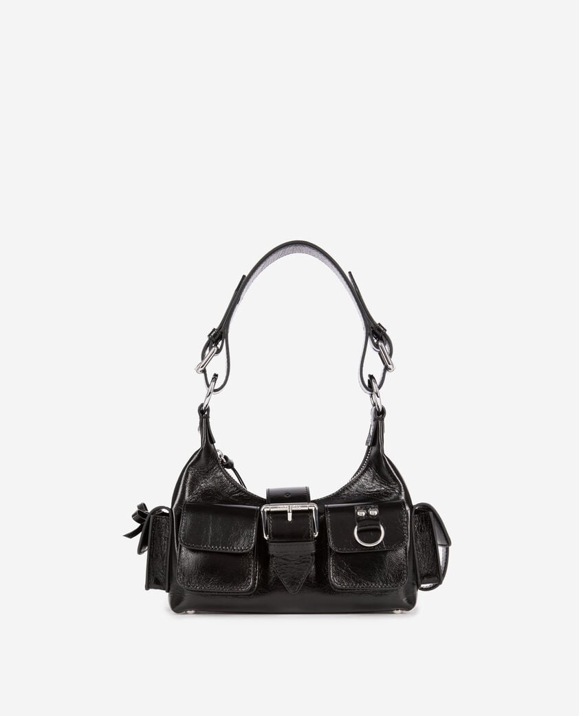 The Kooples WOMEN BLACK amelia small bag in black cracked leather