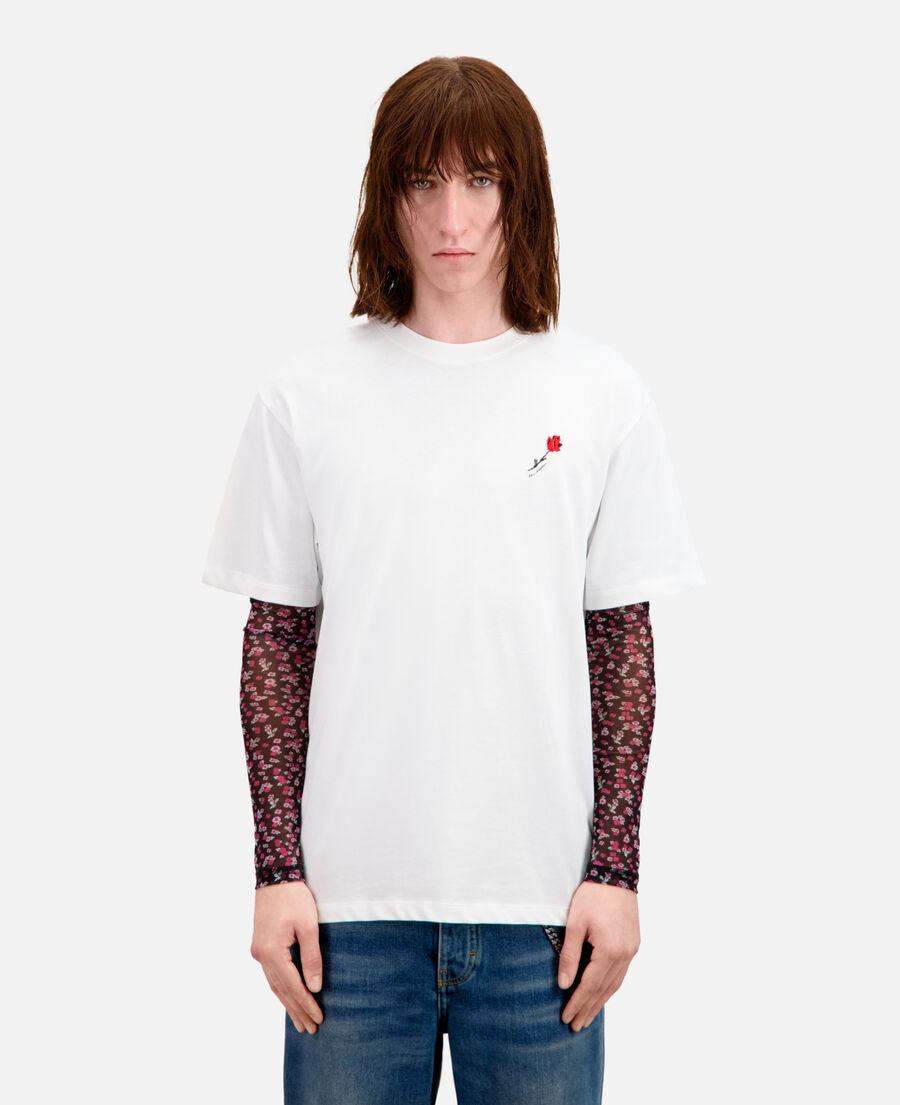 camiseta blanca bordado floral para hombre