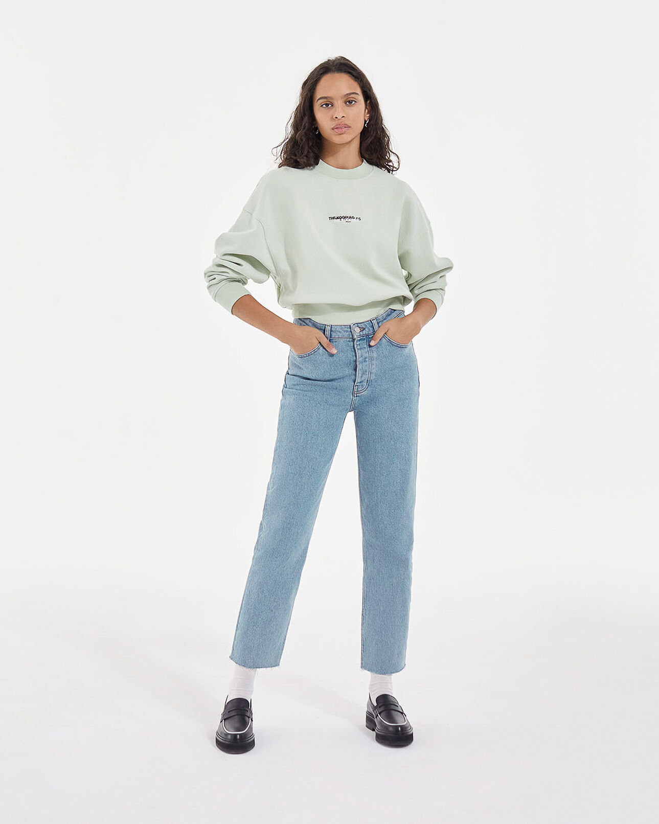 The Kooples WOMEN GREEN mint green crew-neck sweatshirt w/ triple logo