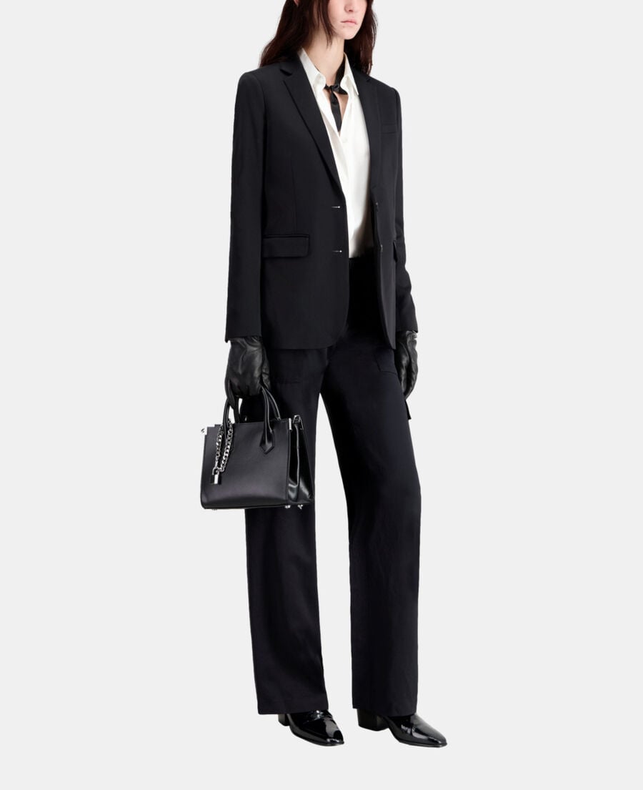The Kooples FEMME BLACK veste tailleur noire satin&eacute;e