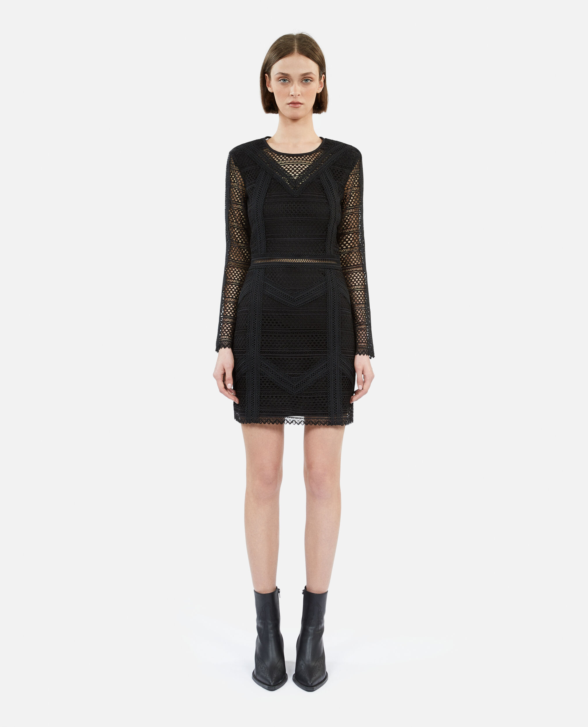 Schwarzes, kurzes Kleid aus Guipure, BLACK, hi-res image number null