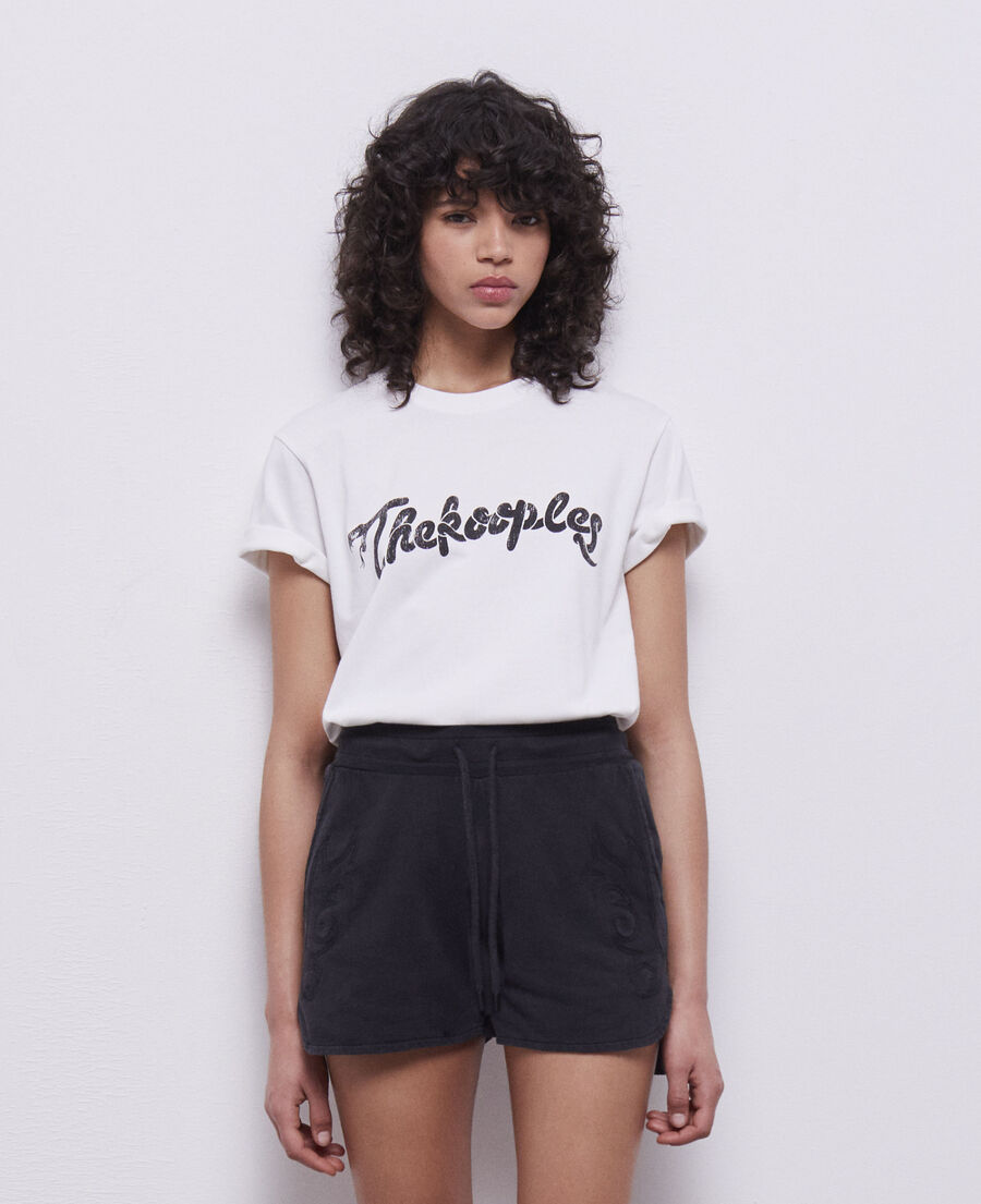 schwarze shorts aus molton mit stickereien