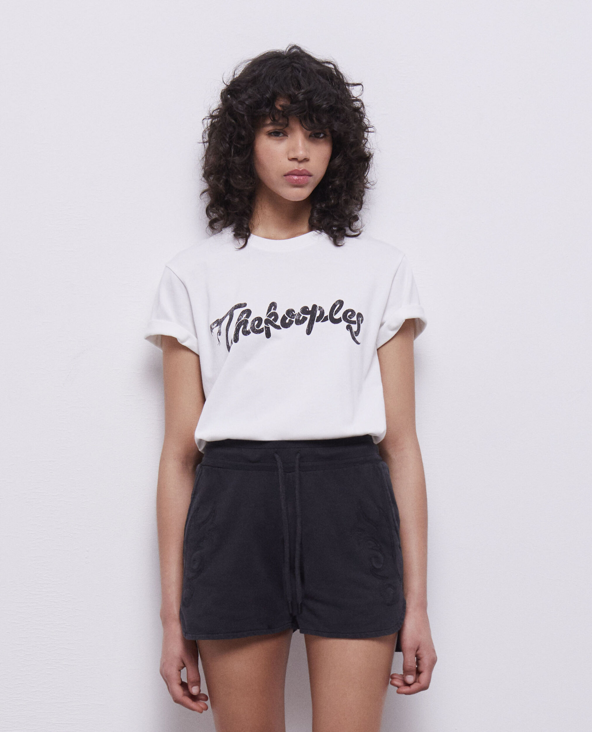Schwarze Shorts aus Molton mit Stickereien, BLACK WASHED, hi-res image number null