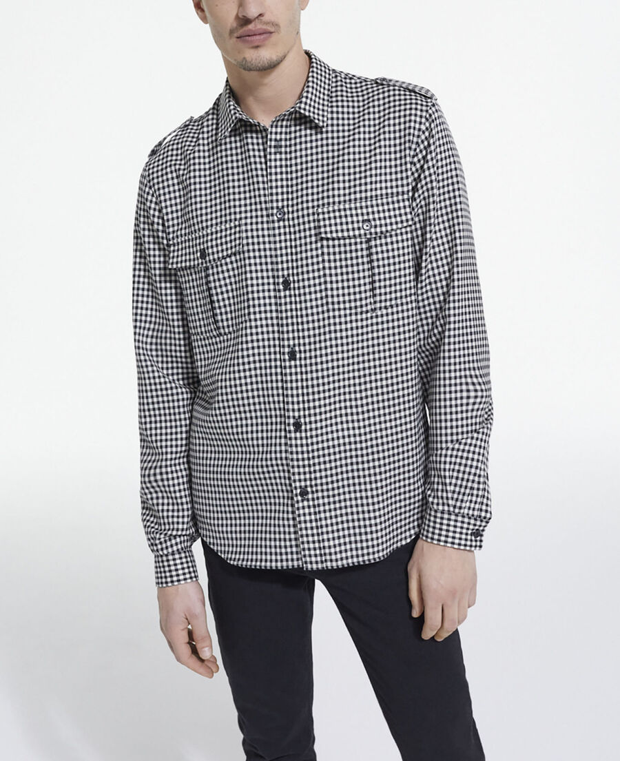 chemise col classique en laine à carreaux