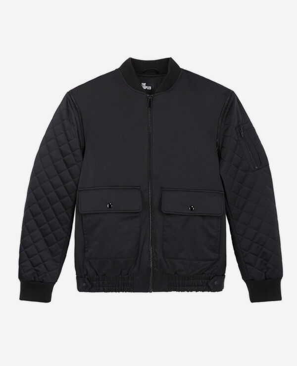 Black bomber jacket with detachable sleeves