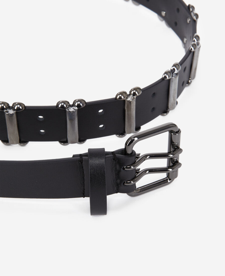 black leather belt with metallic inserts