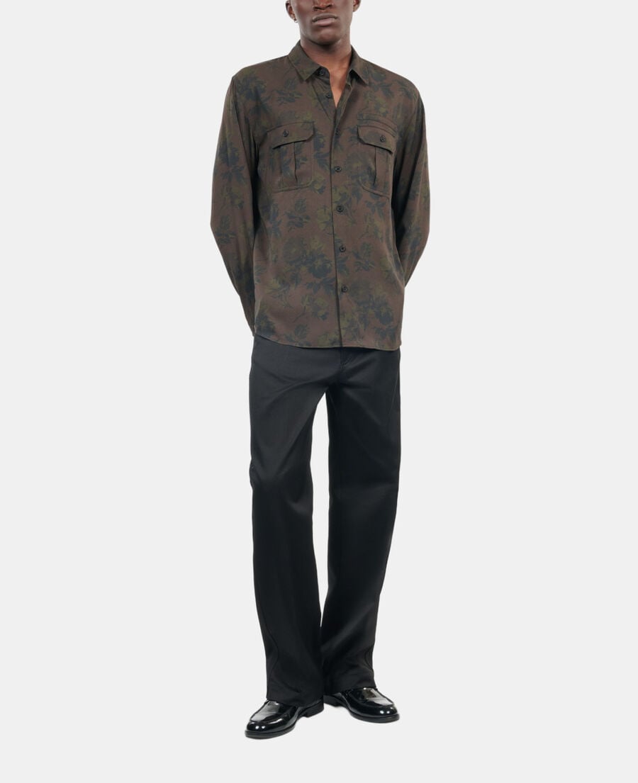 The Kooples MEN DARK BROWN floral print shirt