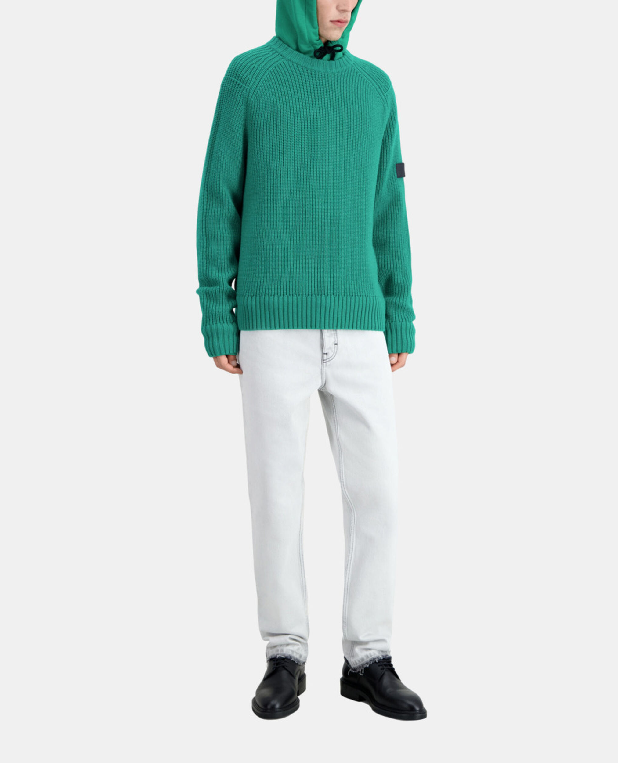 Green ribbed knit sweater, GREEN, hi-res image number null