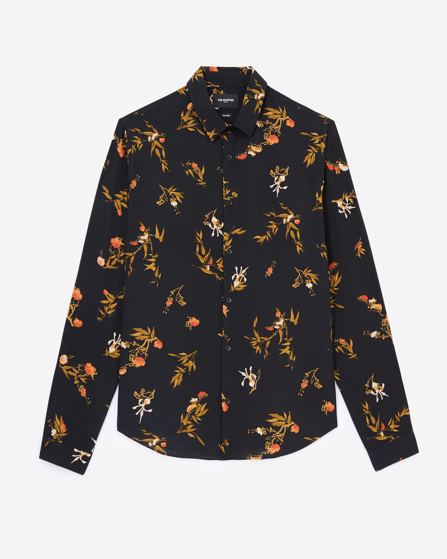 Printed black shirt with classic collar, BLACK, hi-res image number null
