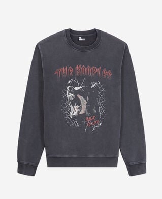 The Kooples MEN BLACK WASHED men's black sweatshirt with barking dog serigraphy